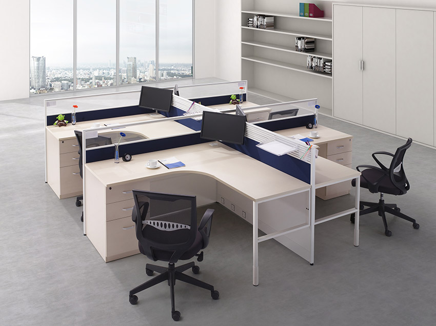 現代簡約轉角四人屏風隔斷辦公桌 屏風工作位 屏風卡位廠家定制